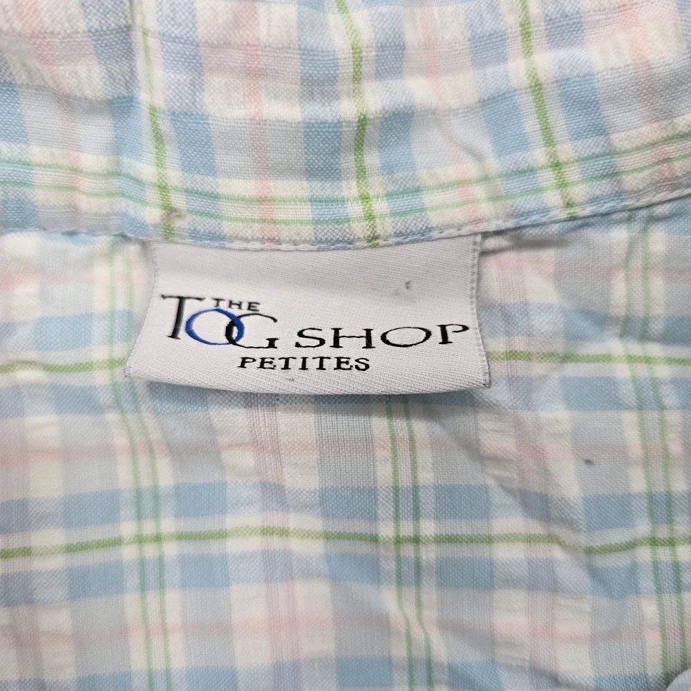 The Tog Shop Pajama Set Womens Petites 2PC Plaid Blue Ruffle Lace Cotton Blend - Picture 2 of 12